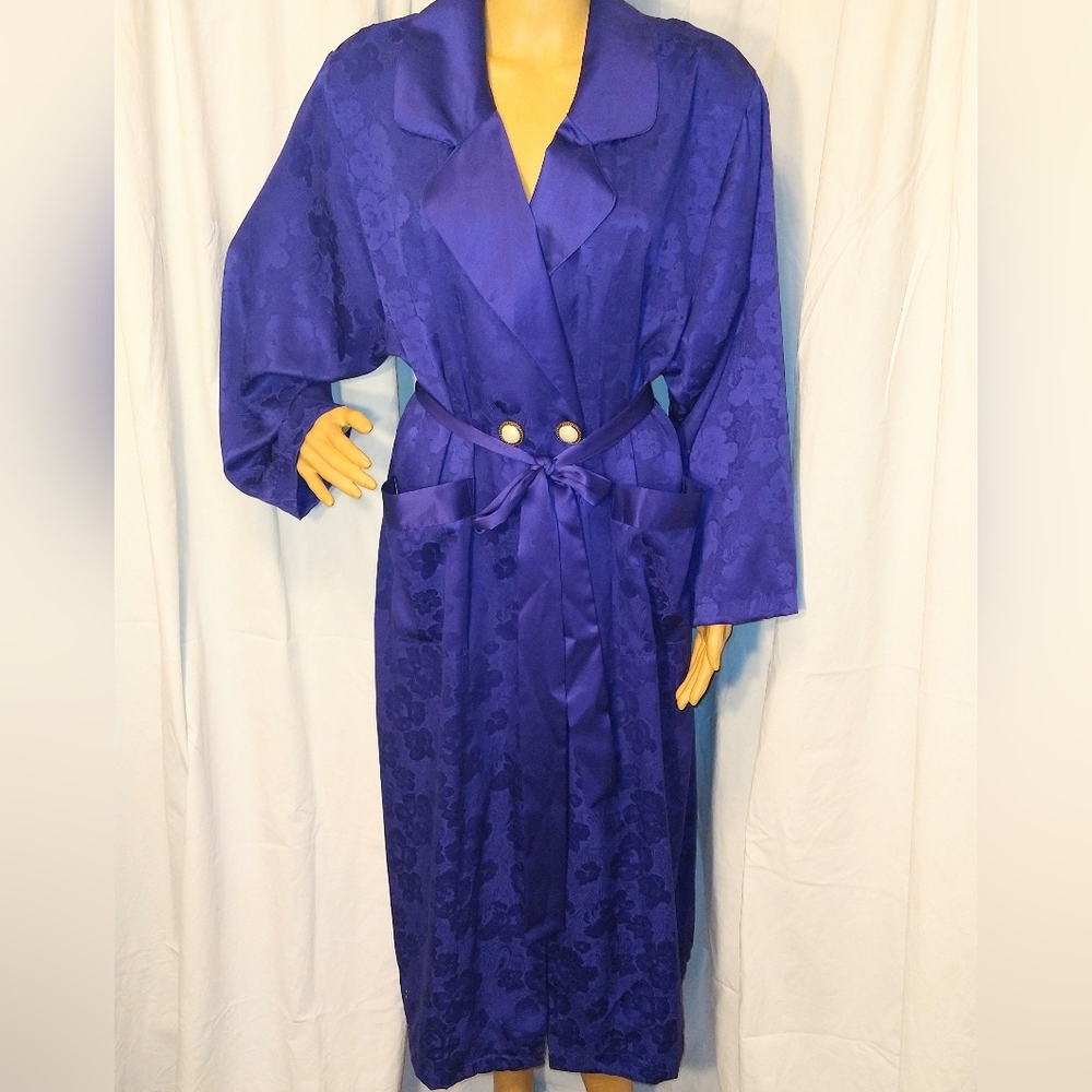 Victoria's Secret Gold Label Purple Satin Jacquard Kimono Robe Women's Size S